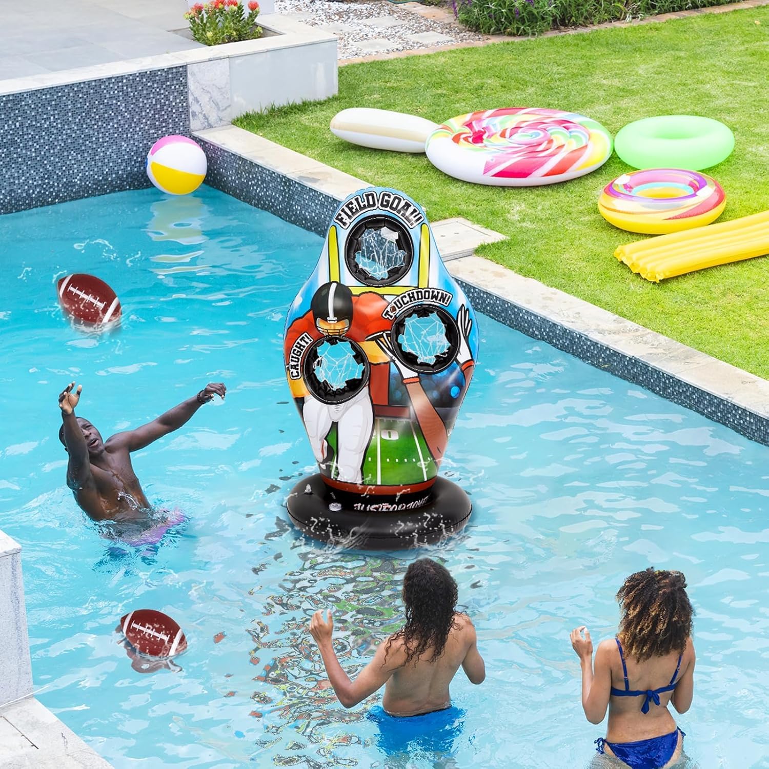 Inflatable Football Target Floats for Pool Water Football Games for Kids Swimming Toss Game for Beach Yard Outdoor Indoor Family Party Birthday Gift image 5 of 8 B0F4RBDXT7