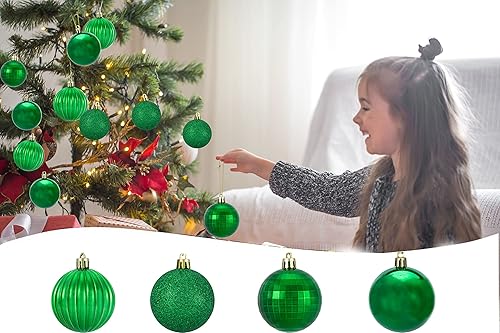 Miniatura 7 de Adornos de bola de Navidad irrompibles de 28 quilates en 4 acabados clásicos para decoración del árbol de Navidad (verde, tamaño regular de 2.36