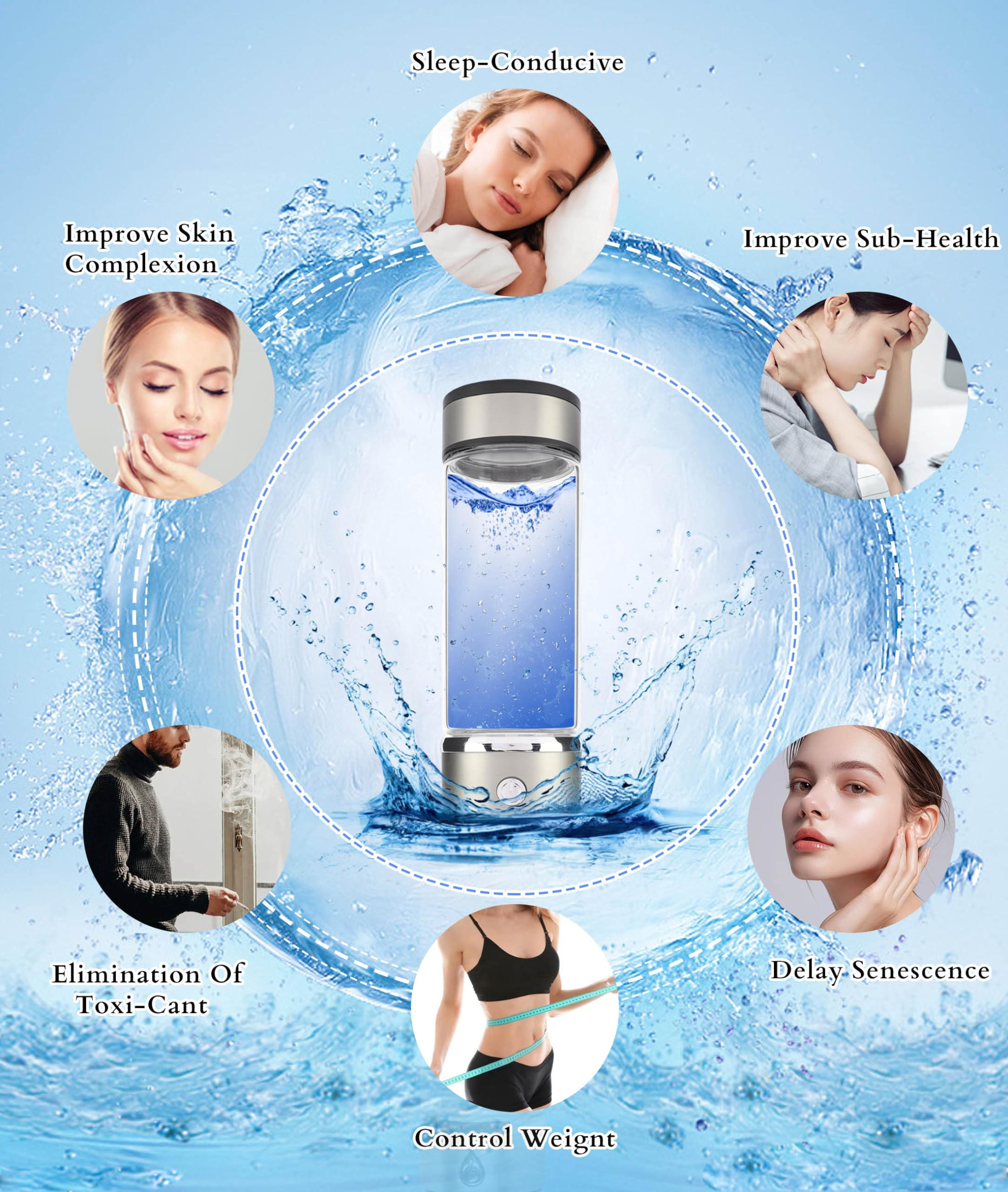 Bottiglia D'Acqua di Idrogeno, Bottiglia Portatile per Generatore di Acqua di Idrogeno, Tazza di Acqua Ricca di Idrogeno con Ricarica USB, Bottiglia di Ionizzatore D'Acqua da 420