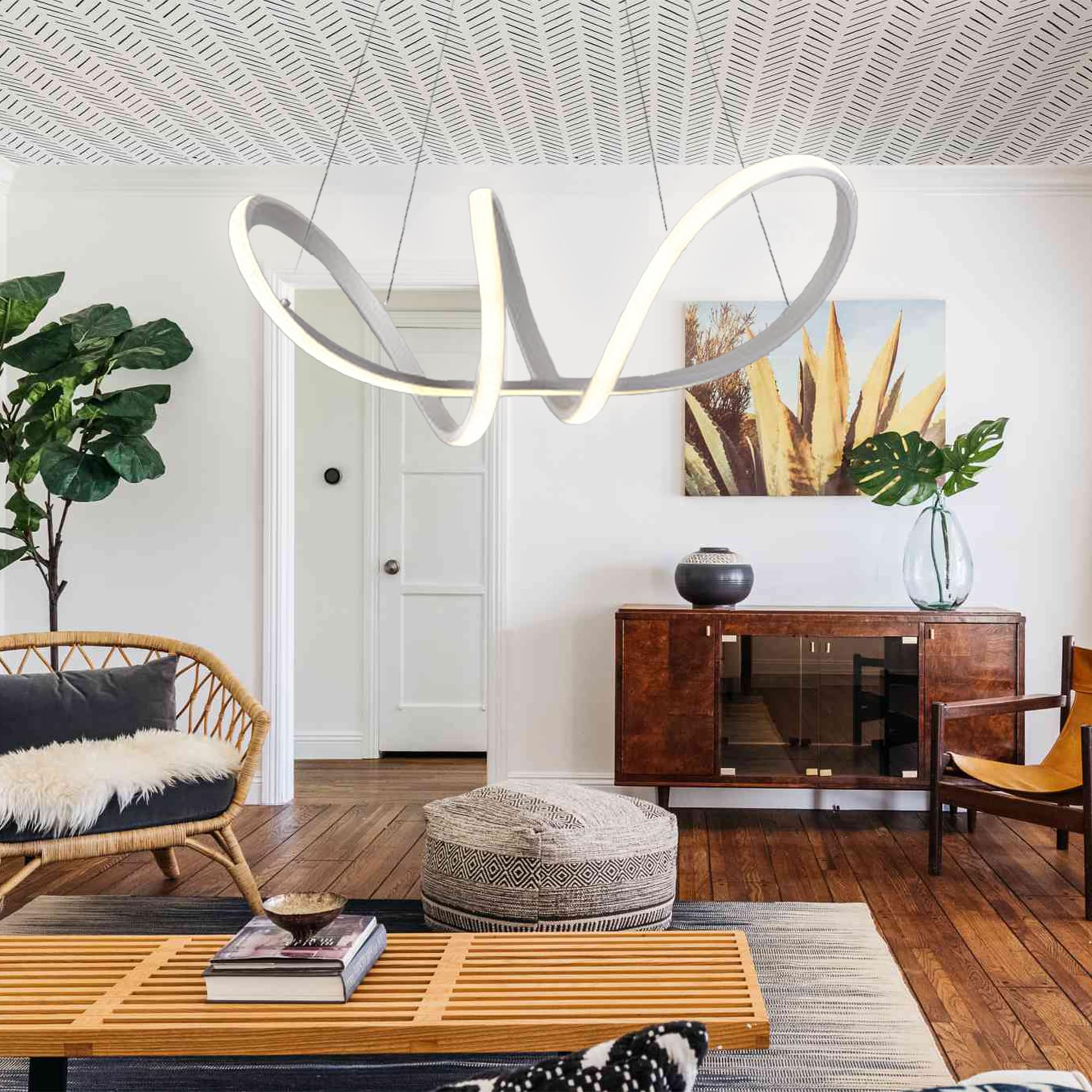 Arcadia Lampadario Led a Sospensione Soffitto Design Moderno Luce Calda Fredda Dimmerabile Plafoniera Con Telecomando e App Cellulare Lampada Soggiorno Salotto Cucina Camera Da Letto 3400LM 56W 60Cm
