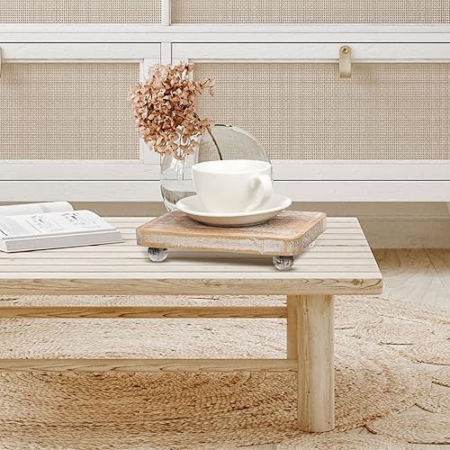 Miniatura 7 de Capoda 3 piezas de elevadores de madera para decoración, mini soportes de pedestal de madera con guirnalda de cuentas de madera, decoración rústica