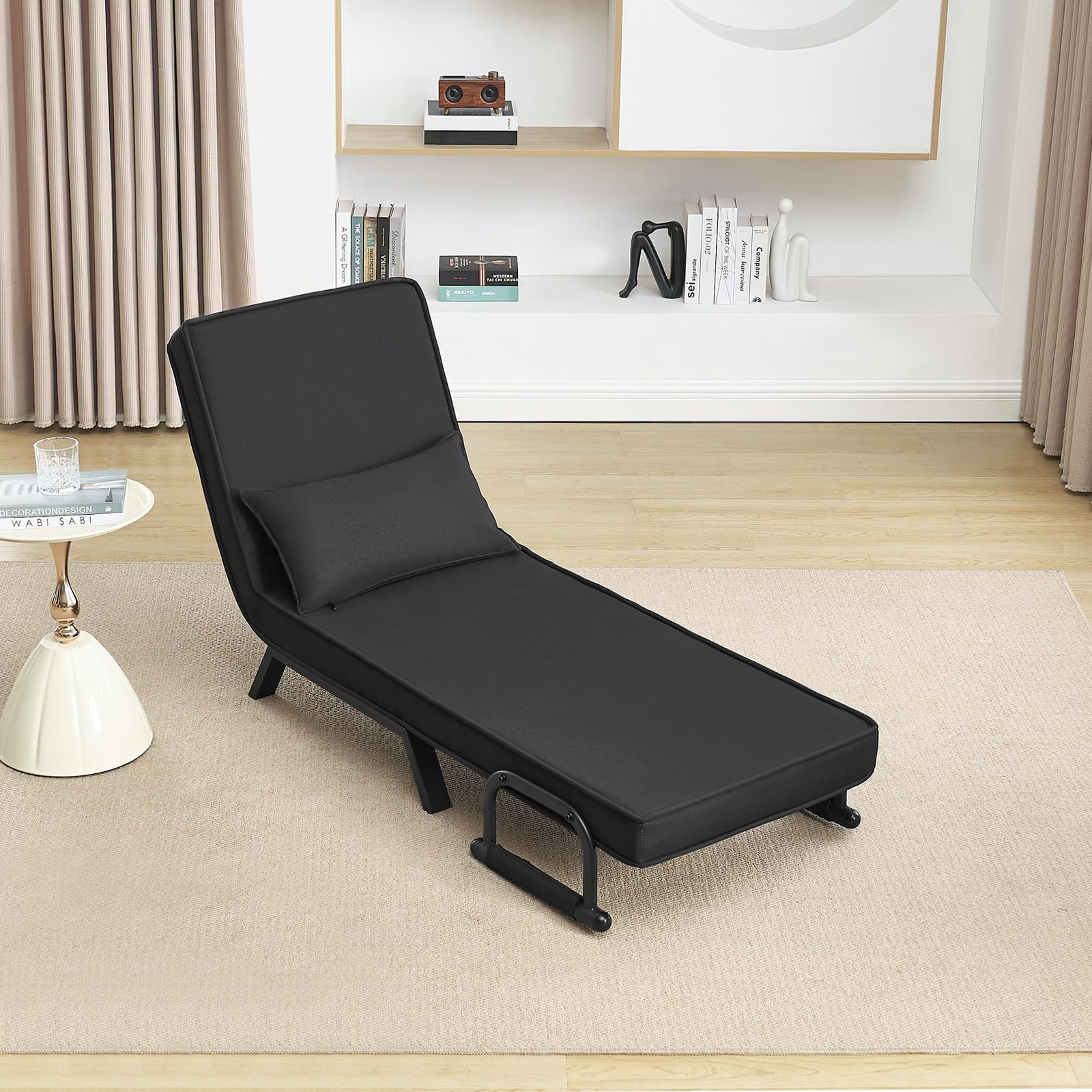 WOLTU Fauteuil Lit 1 Place Convertible, Canapé Lit Convertible 3 en 1, avec Dossier Réglable en 5 Positions, Fauteuil Salon, Oreiller Amovible, Siège Rembourré, 65x75x78cm, Noir
