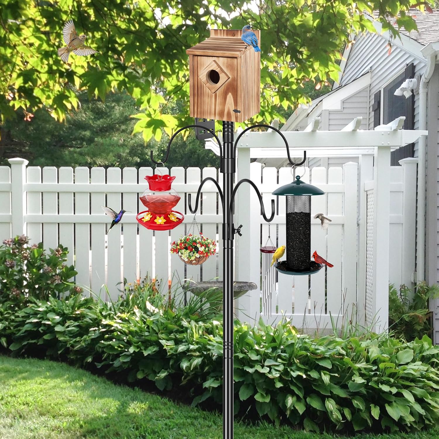 Hummingbird Feeders for Outdoors Hanging Ant and Bee Proof, 18OZ Diamond Humming Bird Feeders for Outside Circular Perch with Leak Proof & 6 Feeding Ports, Gifts for Women,1 Pack Plastic - Image 7