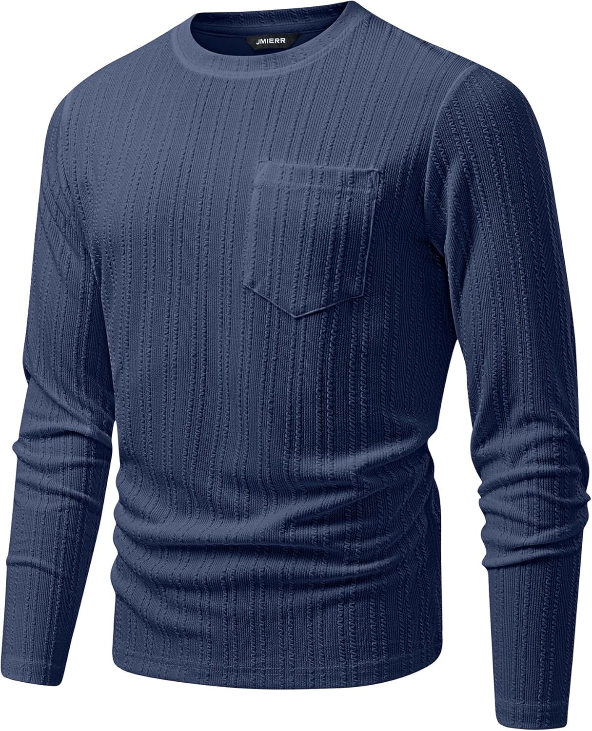 JMIERR Men's Long Sleeve Shirts Casual Crewneck Pullover T-Shirt Stretch Textured Knit Tee with Pocket - Image 5