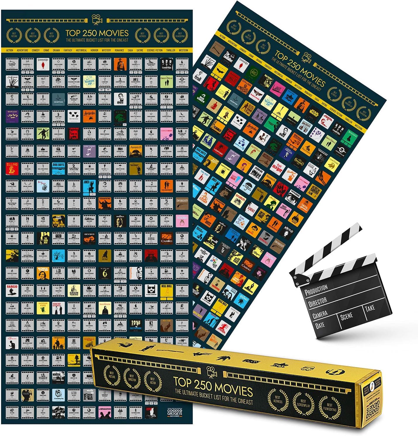 GOODS+GADGETS Top 250 Movie Bucket List Scratch Poster XXL - The ultimate Scratch Film Guide List with the best movies of all times as a movie poster to scratch - 100 x 45 cm