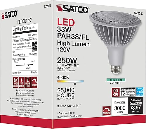 Miniatura 6 de Satco S22252 5.12 pulgadas 33W PAR38 Lámpara de reemplazo de base media LED de alto lumen, temperatura de color 4000, color final gris