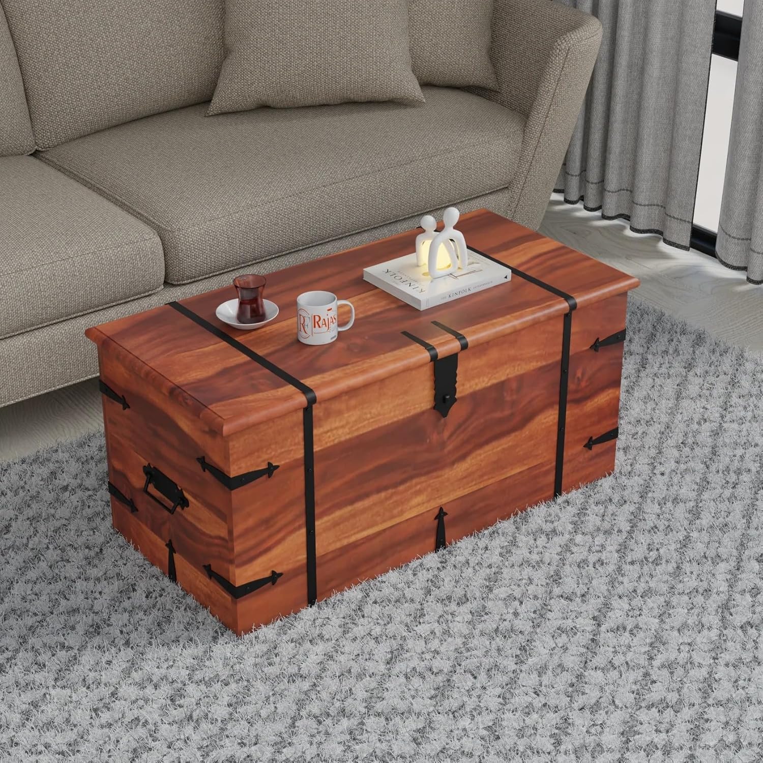 Rajasthali Furniture Slid Sheesham Wood Trunk Box (Honey)-image-40