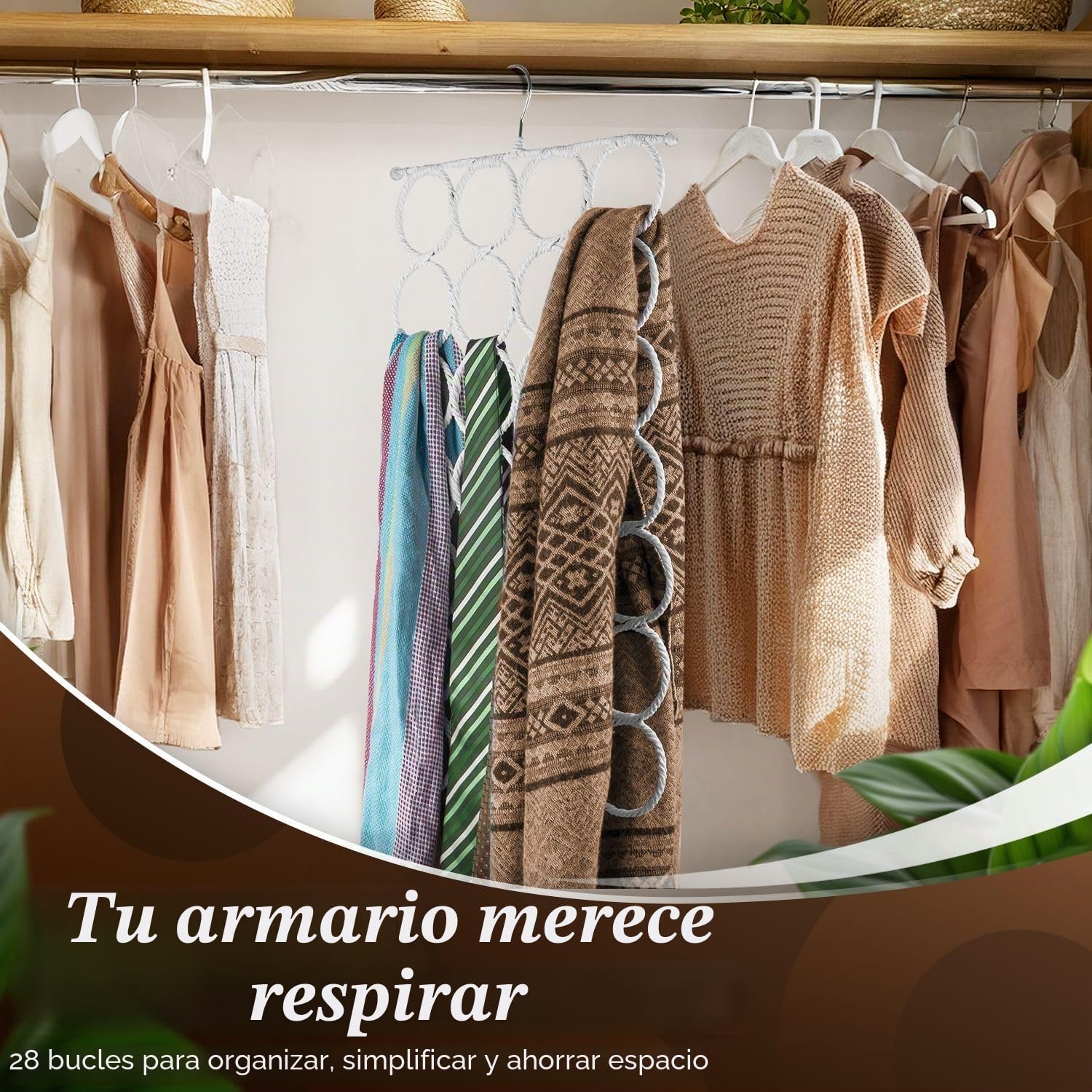Flexzion Colgador para Bufandas Percha para Corbatas Organizador para Pañuelos 28 círculos Multifucional Organización del Armario y Habitación, Plegable para Almanecimiento, Blanco