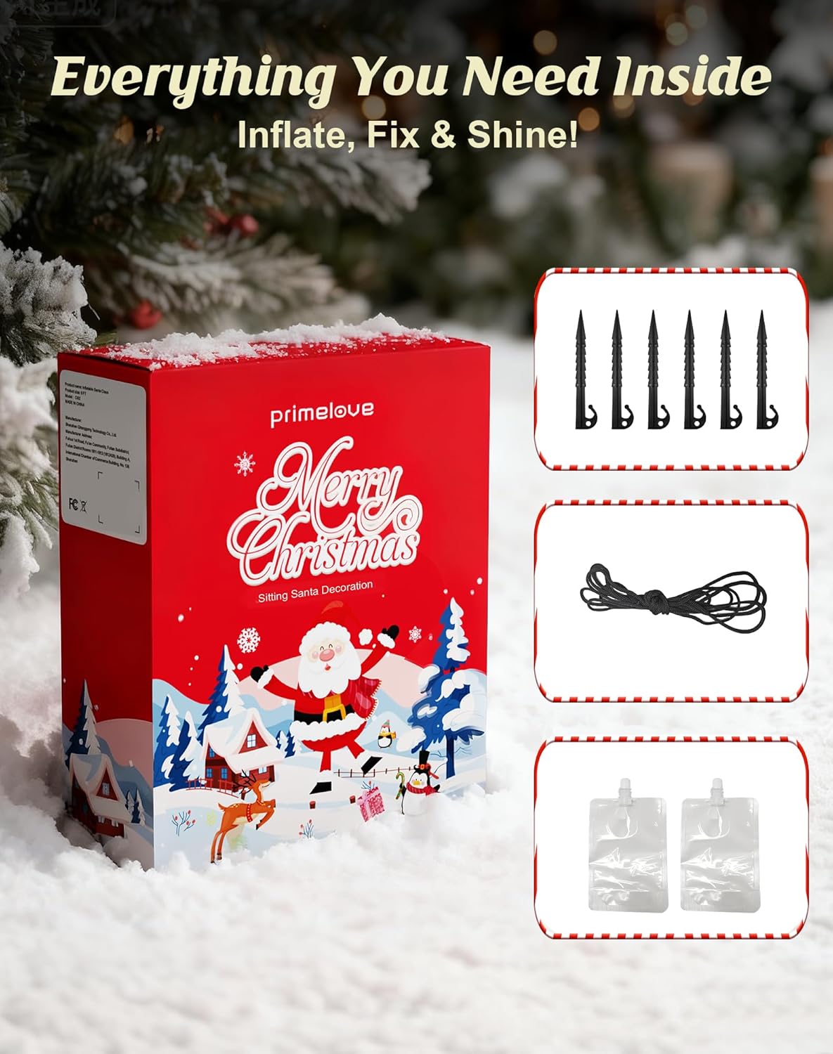 8 FT Christmas Inflatables Outdoor Decorations, Santa Claus with Gift Bag, LED Lighted Blow Up IP68 Weatherproof Sitting Santa Xmas Indoor Outdoor Decor for Yard Garden Lawn Mall Party Holiday