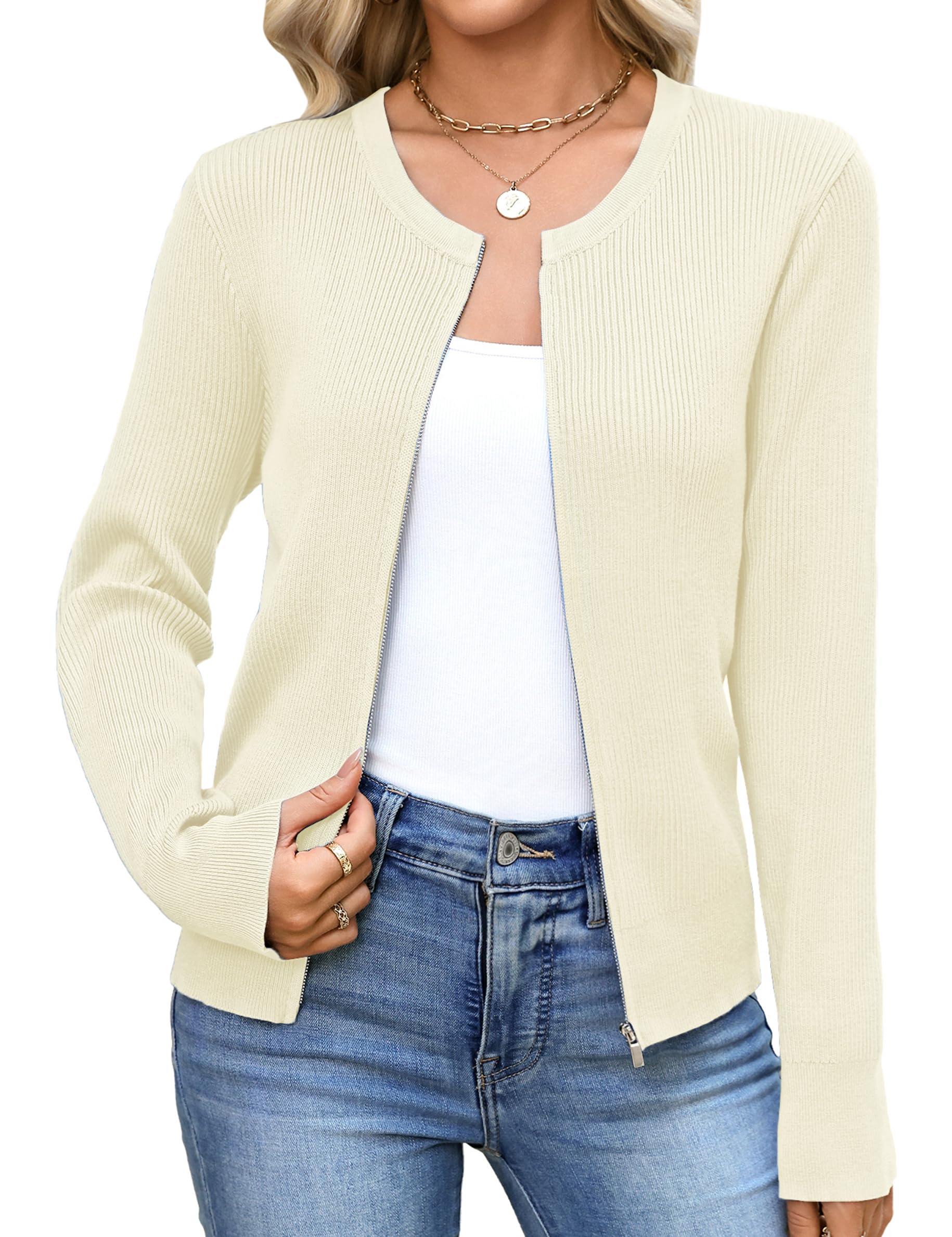 Totatuit Womens Long Sleeve Zip Up Sweater Cardigans Knitted Lightweight Zipper Jacket