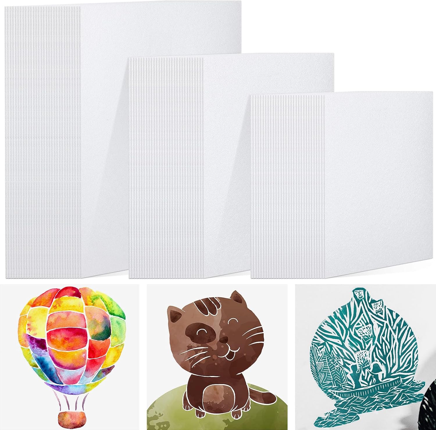 Innconee 90 Pcs 3 Size Foam Printing Plates White Foam Sheets Crafts White Board Papers for Printing, DIY Project, Crafting, Card Making Stamp, Scrapbooking(6 x 4, 6 x 8, 9 x 12 Inch)