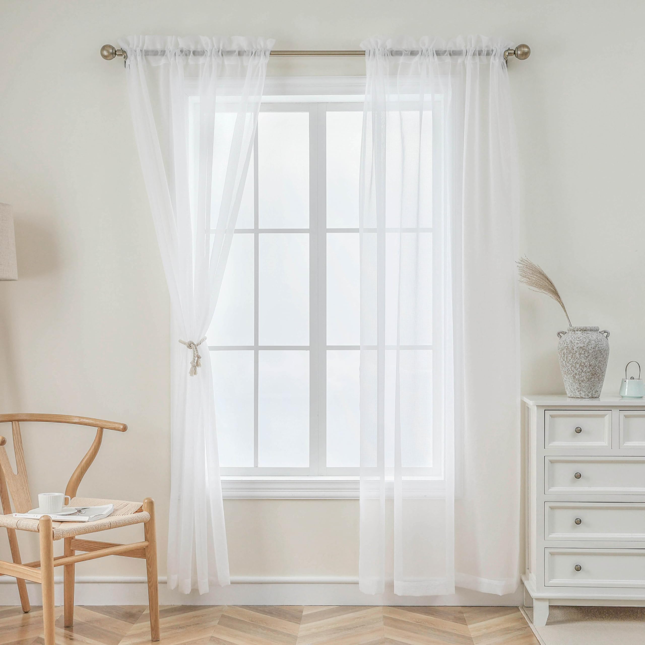 Demetex Voile Curtains 2 Panels Net Curtains 84 Drop White Sheer Curtains with Rod Pocket for Bedroom Living Room Glass Window, 137 x 213 cm, White