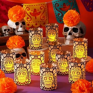 Tuanse 24 Pcs Dia De Los Muertos Decorations Luminary Paper Day of The Dead
