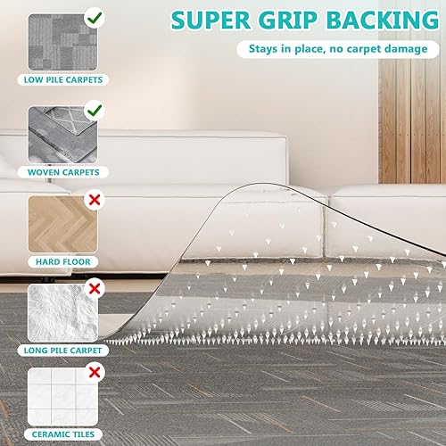 Miniatura 4 de Tapete para silla de oficina para alfombra de pelo bajo con labio, 36 x 48 pulgadas, protector de piso de plástico transparente resistente para
