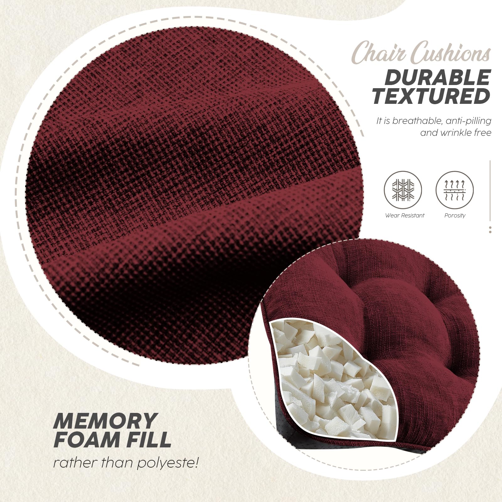 Set 4 Cuscini Sedie Memory Foam - 40x40x10cm Con Laccetti Antiscivolo