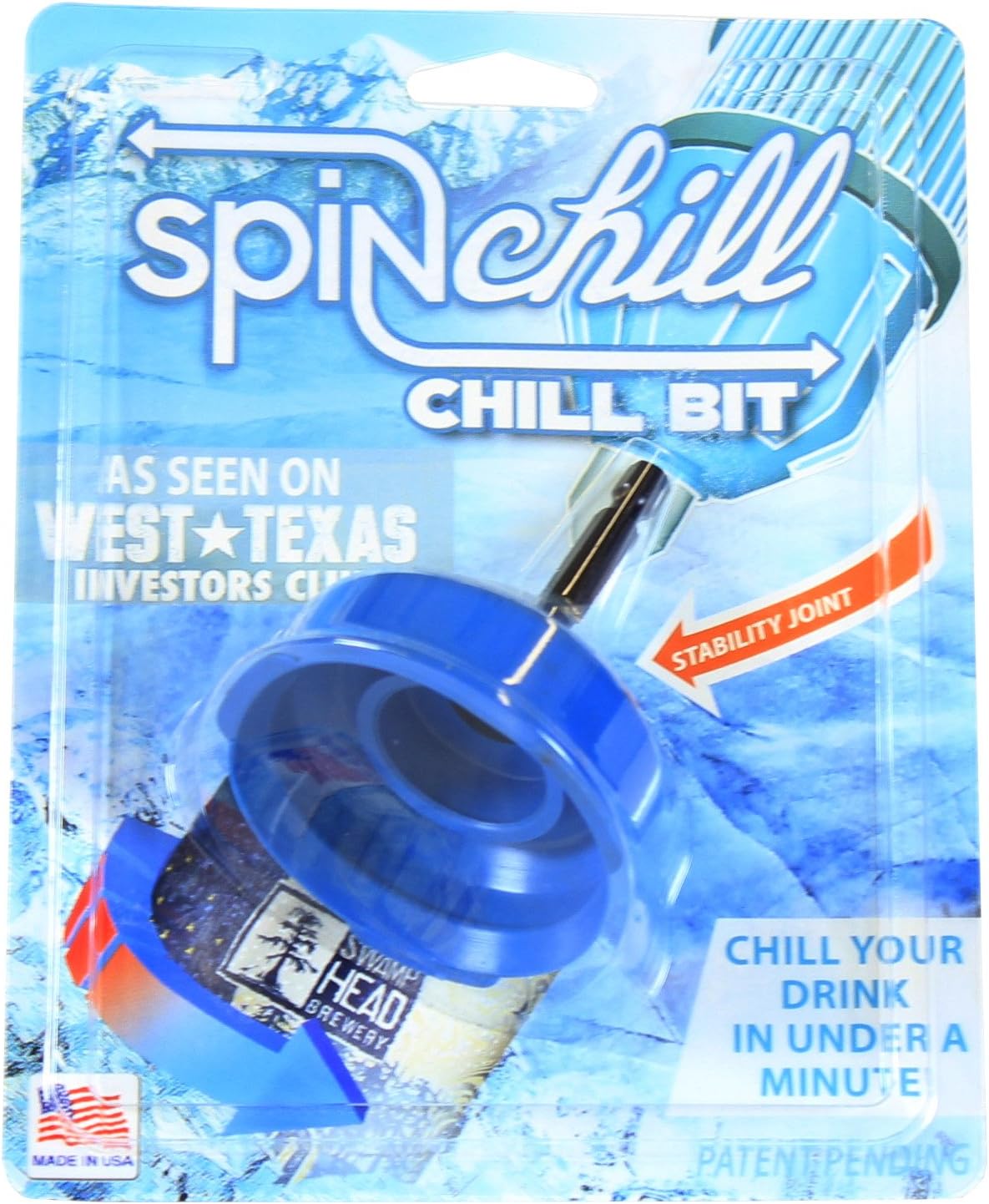 ChillBit Drink Chiller - Chill Drinks with Your Drill | Cool Cans, Beer, and Wine Bottles in Less Than Minute with The Chill Bit | Perfect for a Cool Drink on a Hot Day (Blue)