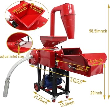 TECHTONGDA Dry-Wet Straw Hay Cutter Crusher Grain Grinder Mill Powder With Self-priming Inlet for Corn Wheat Animal Feed with Conveyor 220V