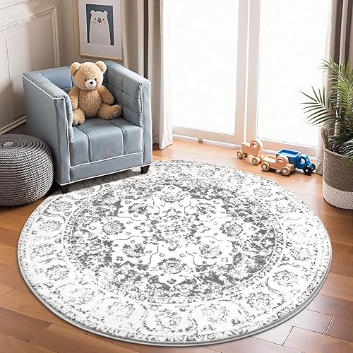 Miniatura 2 de Pauwer Alfombra redonda de 4 pies, alfombra circular bohemia, alfombra de área lavable, alfombra de mandala para suelo, alfombra de área