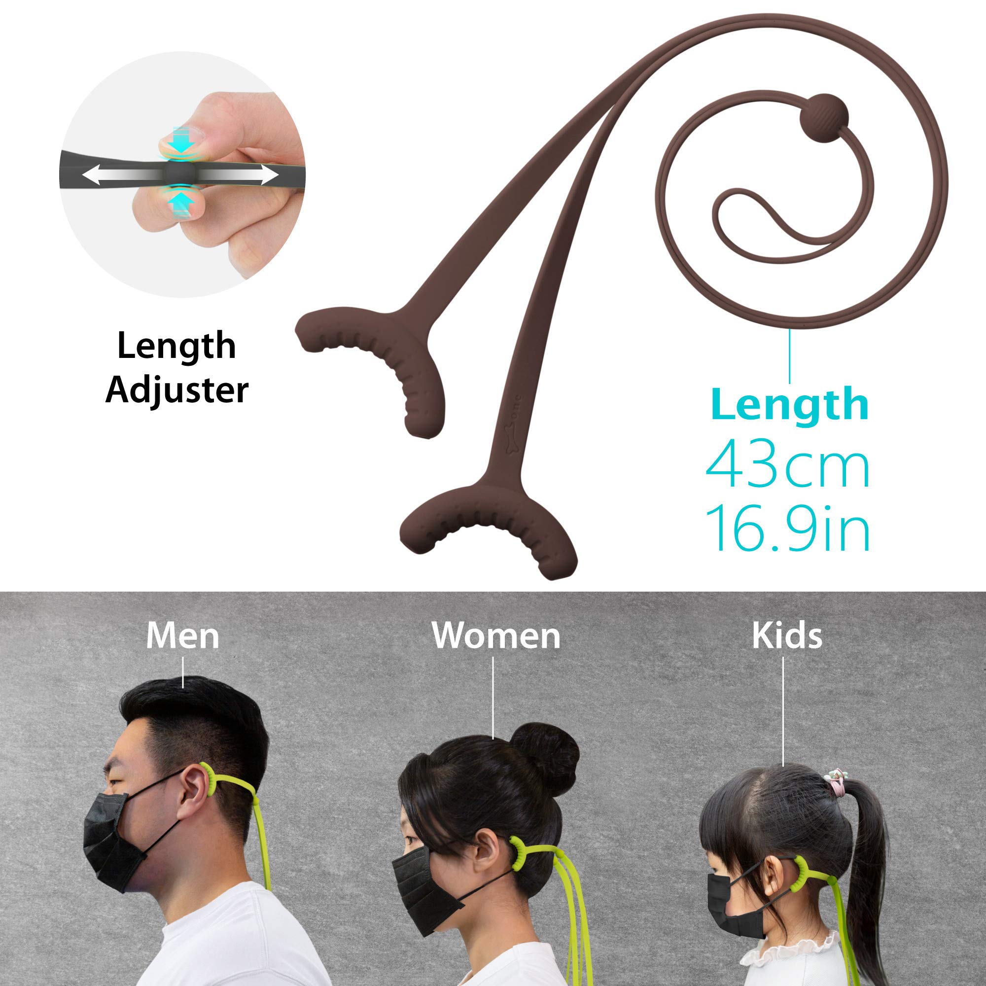 BONE 3er Pack Maskenhalter Ohrenschoner, Anti-Rutsch Maskenhalterung hinterkopf, Verstellbar Silikon Maskenband, Entlastung Ohrenschoner, Maskenverlängerung für Kinder Erwachsene - Dunkele Farbe Set