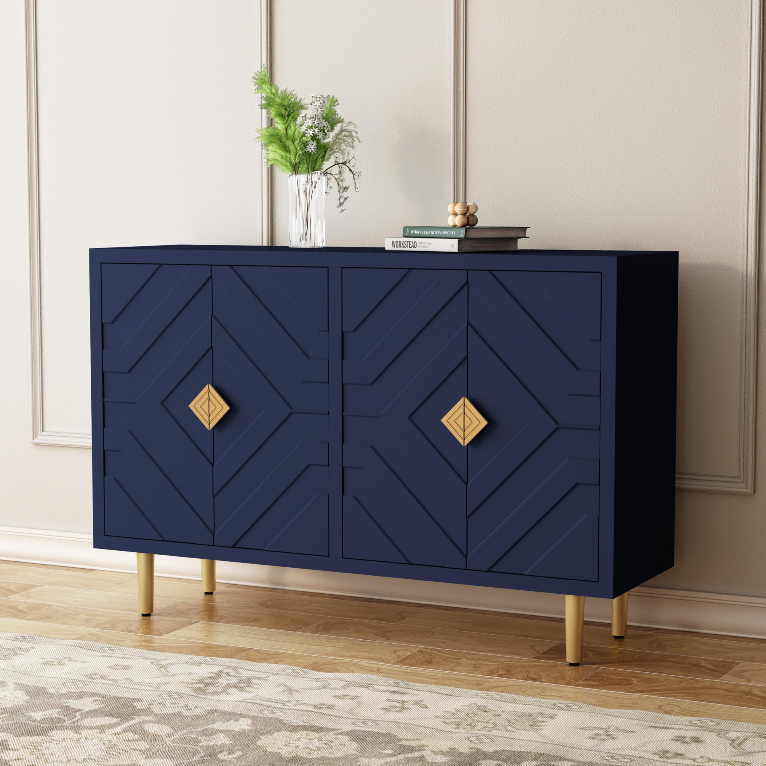 HOLTICO Sideboard with 4 Doors and Shelves, Buffet Table Storage Cabinet Morden Kitchen Cupboard for Kitchen, Living Room, Dining Room, Hallway,Blue