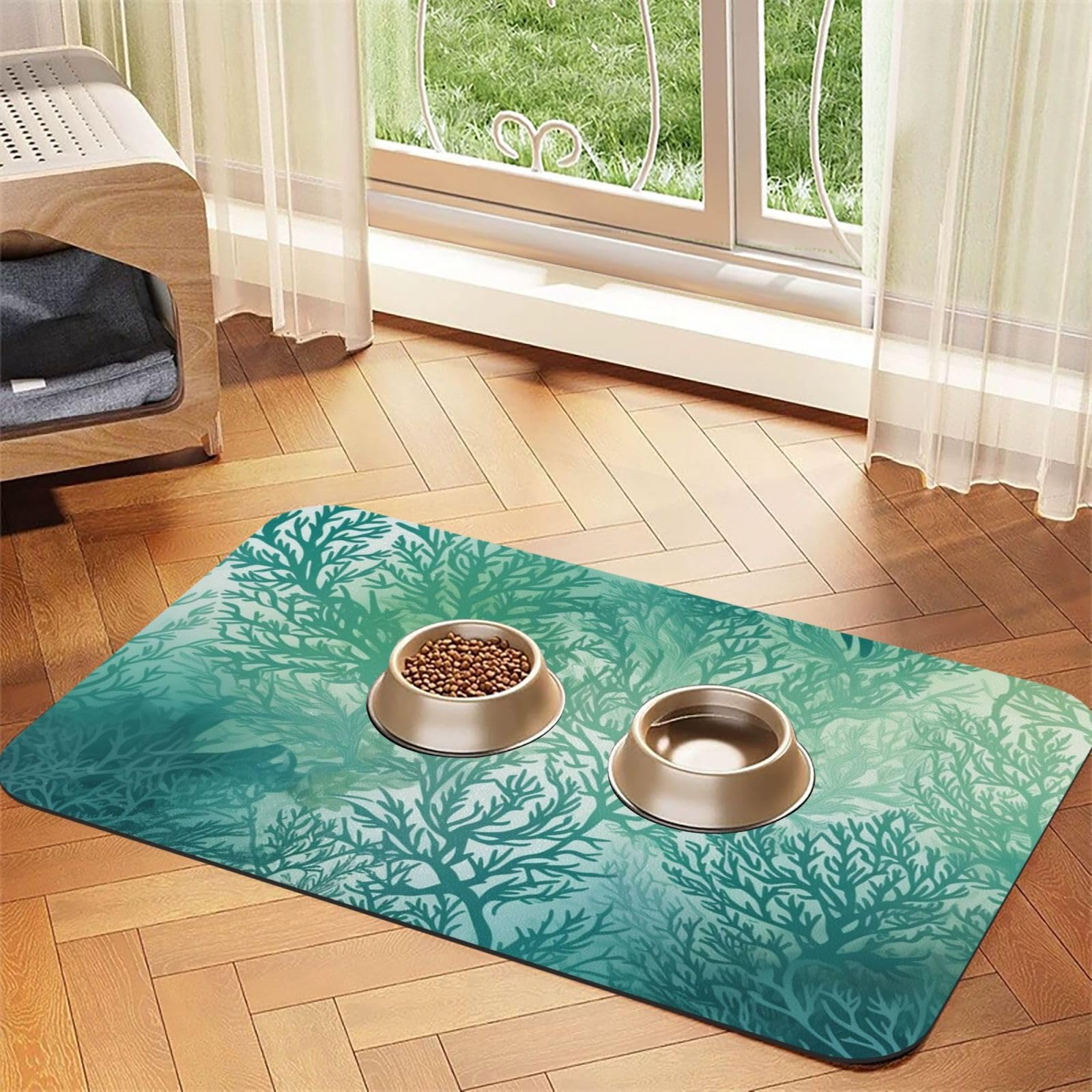 Tapis en caoutchouc pour nourriture de chien au design d'algues élégant
