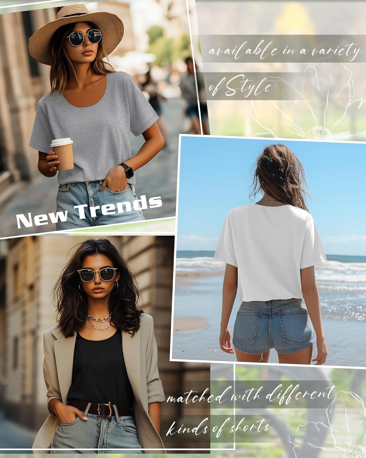 Ficerd 4 Pack Women's Scoop Neck Loose Fit T Shirts Basic Casual Short Sleeve Tops Soft Layer Summer Tees - Image 2