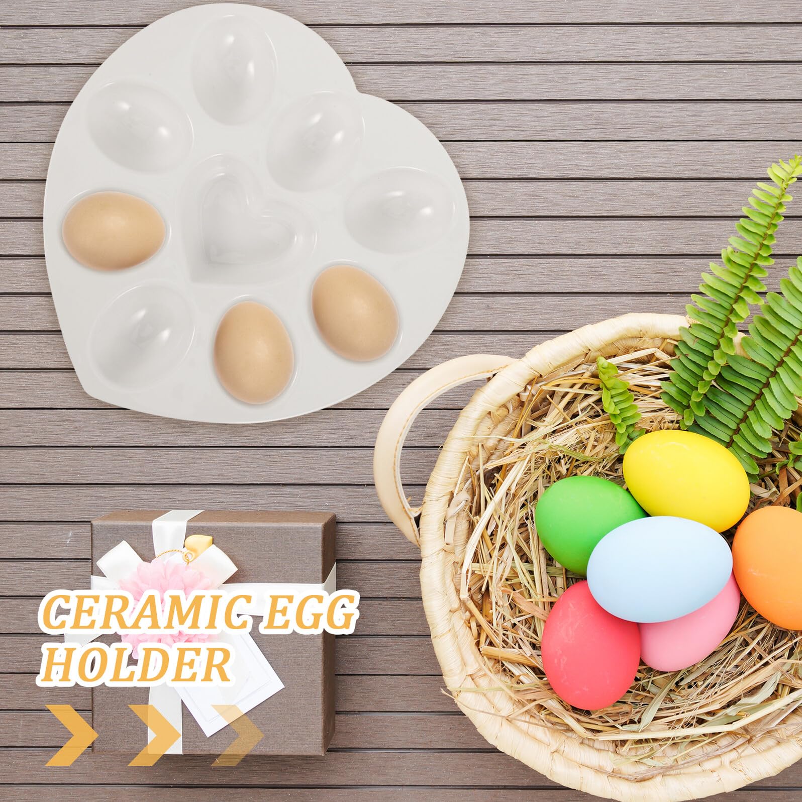 TOYANDONA Bandeja de Cerámica para Huevos de Pascua en Forma de Corazón 7.8 Pulgadas Plato para Servir Huevos Rellenos Soporte Decorativo para Cocina y Restaurante Plato para Recetas
