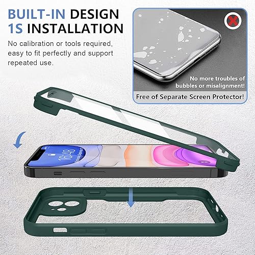 Miniatura 8 de Urarssa Funda compatible con iPhone 11 de cuerpo completo, diseño transparente con protector de pantalla integrado, a prueba de golpes,