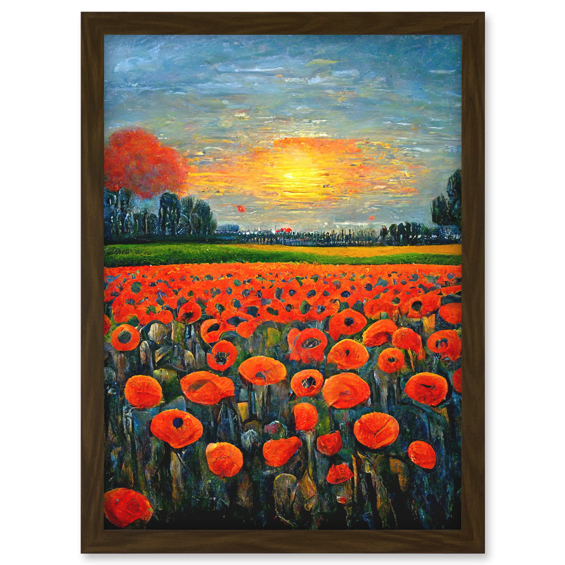Doppelganger33 LTD Flanders Field At Sunset Expressionism Oil Paint Poppy Flowers Artwork Framed A3 Wall Art Print
