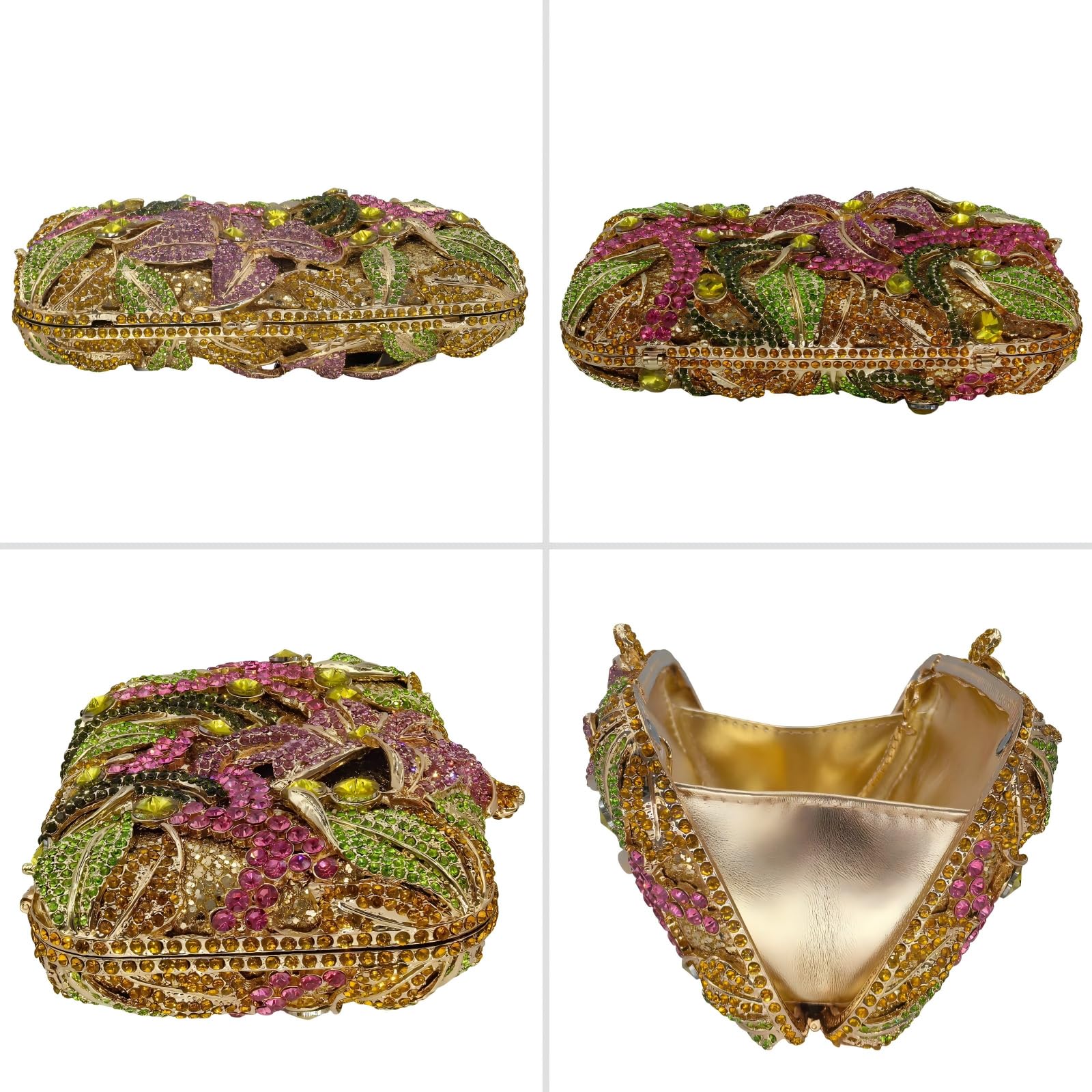 Boutique De FGG Pochette con mini fiore con strass, non adatta al telefono, borsa da sera in cristallo pesante, custodia rigida floreale