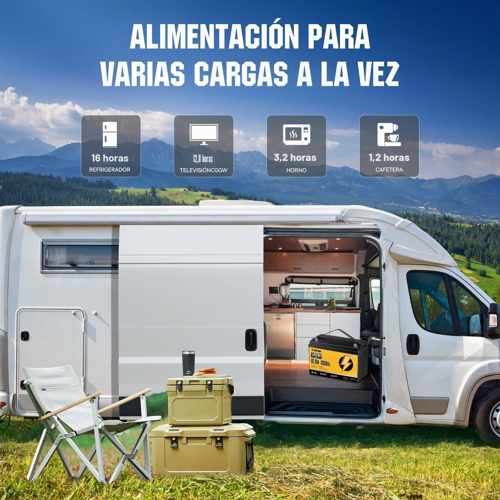 12V 100Ah Bateria Lifepo4, Batería de Litio con BMS de 100A y Protección Contra Bajas Temperaturas, 18000 Ciclos, Baterías de 1280Wh Para Autocaravanas, Caravanas, Barcos y Placas Solares
