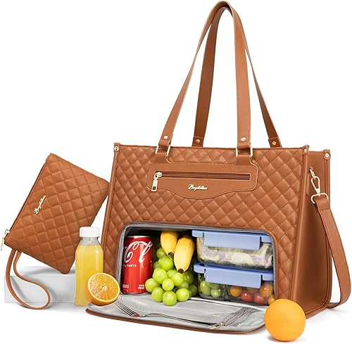 Miniatura 1 de Bolsa de almuerzo para mujer, bolsa de trabajo para laptop de 15.6 pulgadas con compartimento aislado para lonchera y bolso, bolso acolchado de gran