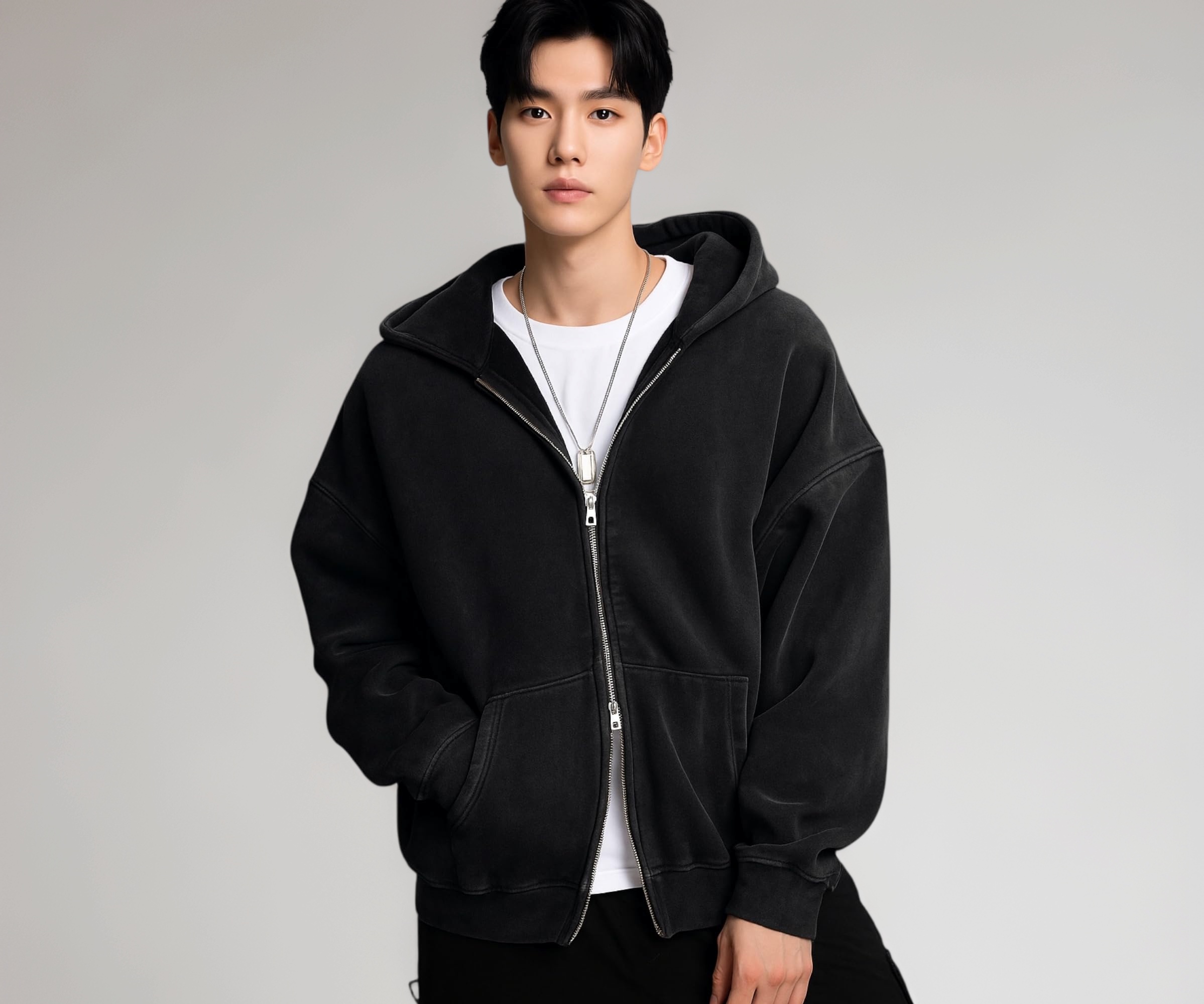 BE SAVAGE Double Side Zipper Hoodie for Men Black - Image 1