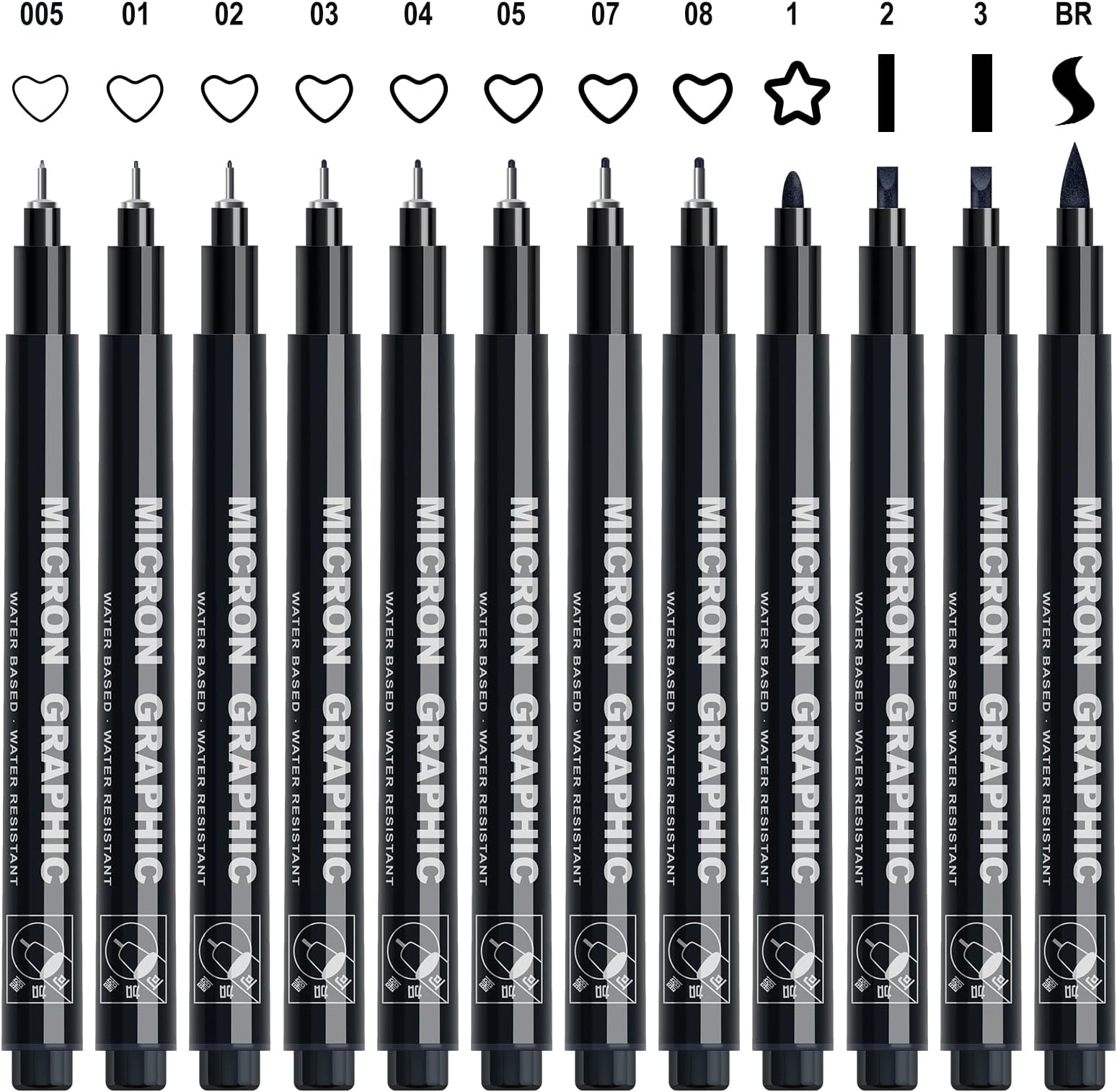 AKARUED Black Fineliner Pens, 12 Pack Fineliners Technical Drawing Micro Liner Sketch Pen for Artists, Waterproof Markers for Zentangle Illustration Manga Outline Art Supplies