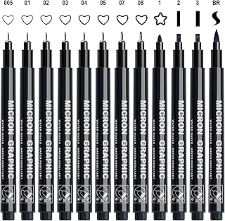 Black Fineliner Pens, 12 Pack Fineliners Technical Drawing Pens Micro Liner Sketch Pens for Artists, Fineliner Pen for Sketching Drawing Illustration Manga Scrapbooking Office Documents Art Supplies