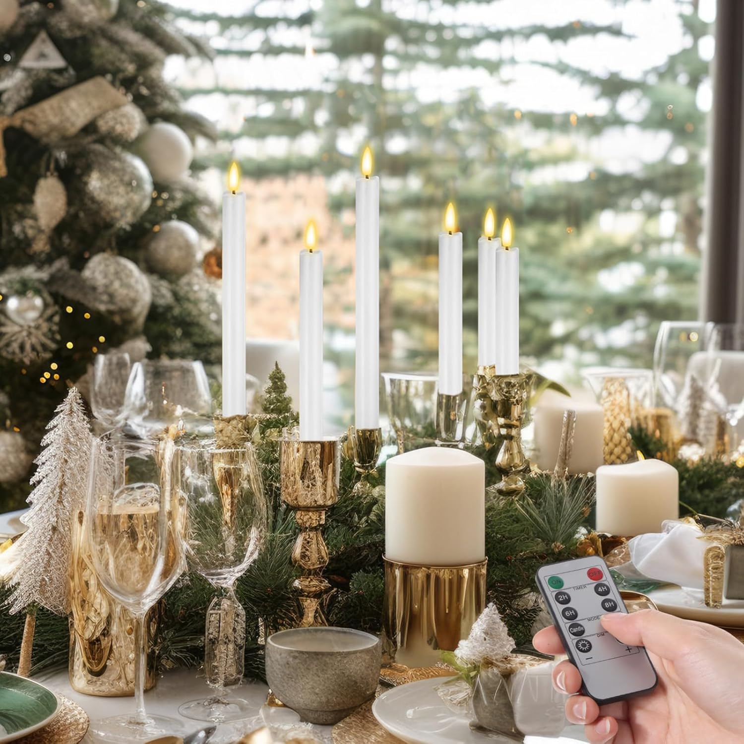 20 Pcs Flameless Taper Candles with Remote Battery Operated Taper Candles Include 6.5'' 7.7 8.9 10 11.2 Fake LED Electric Candle Sticks for Valentine's Day Home Wedding Decor (White)