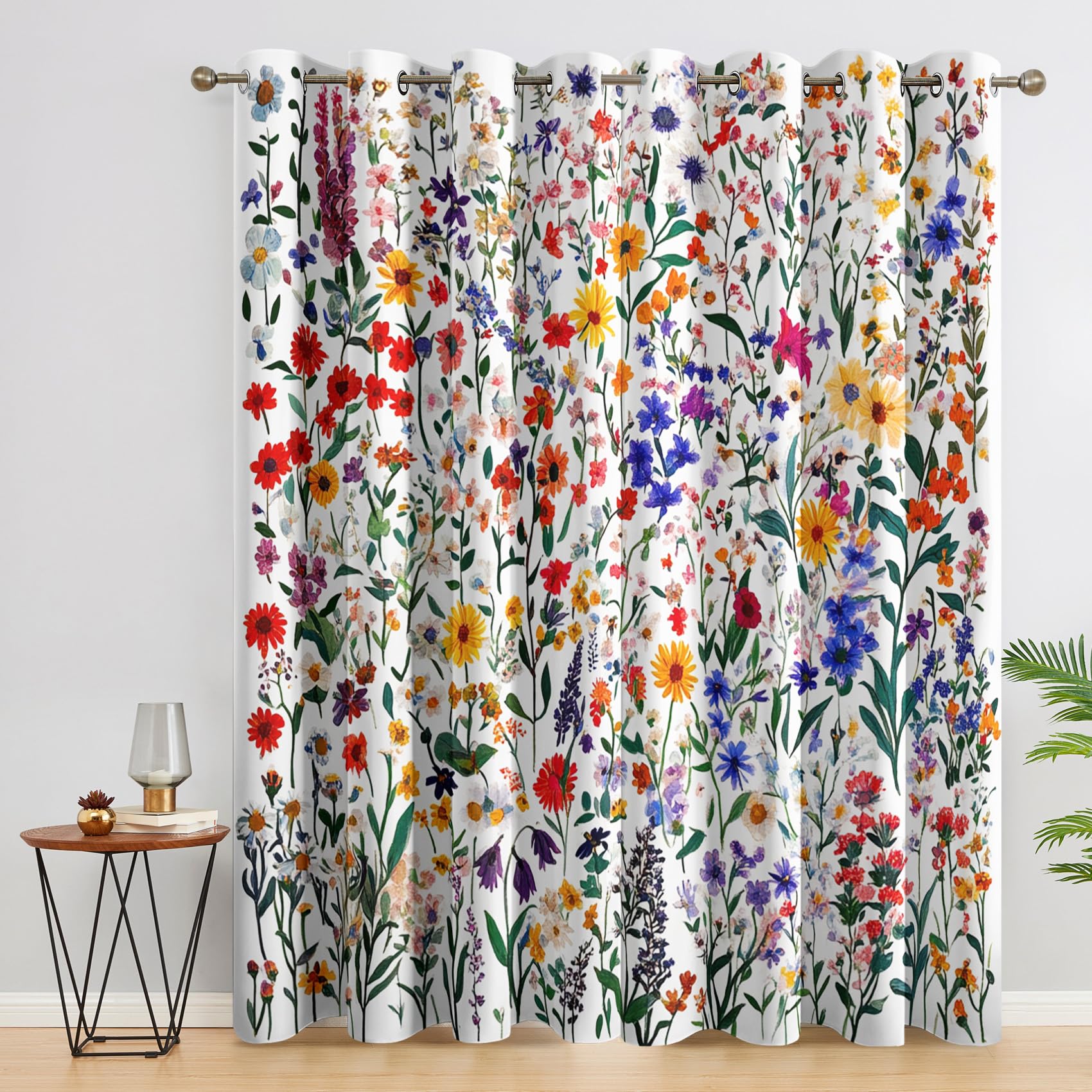 Wildflower Curtains Blackout for Home Decor, Thermal Curtains Floral Pattern, Living Room & Bedroom Eyelet Drapes 84 Inch Drop, 52x84, 2 Panels D&54