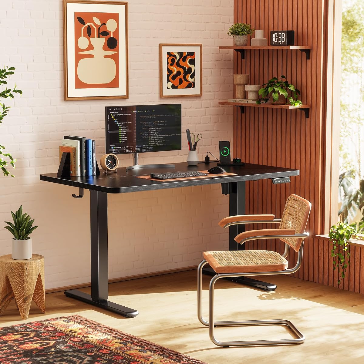 Huuger 47 X 24 Inch Electric Standing Desk with Power Outlets and USB-C Port, Height Adjustable Desk, Sit Stand Desk for Home Office, Computer & Gaming Desk with 3 Presets, Stable Steel Frame, Black 47.2 x 23.6 inch Black image 1