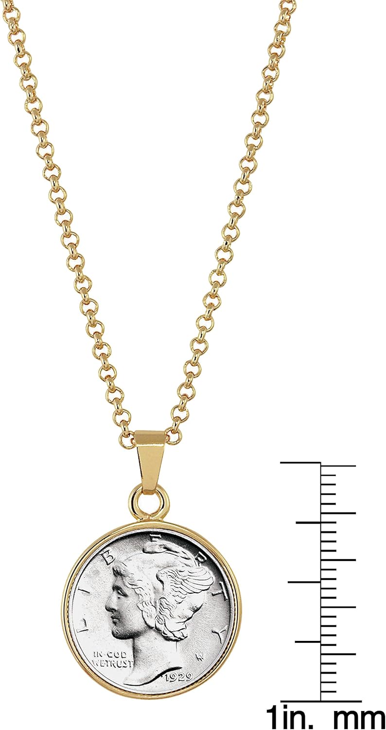 American Coin Treasures シルバーマーキュリーダイムゴールドトーンコインペンダント 18インチチェーンネックレ  ステンレスマーキュリーダイムリバティコイントグルネックレスゴールド | Dimia -ディミア- 公式オンラインショップ