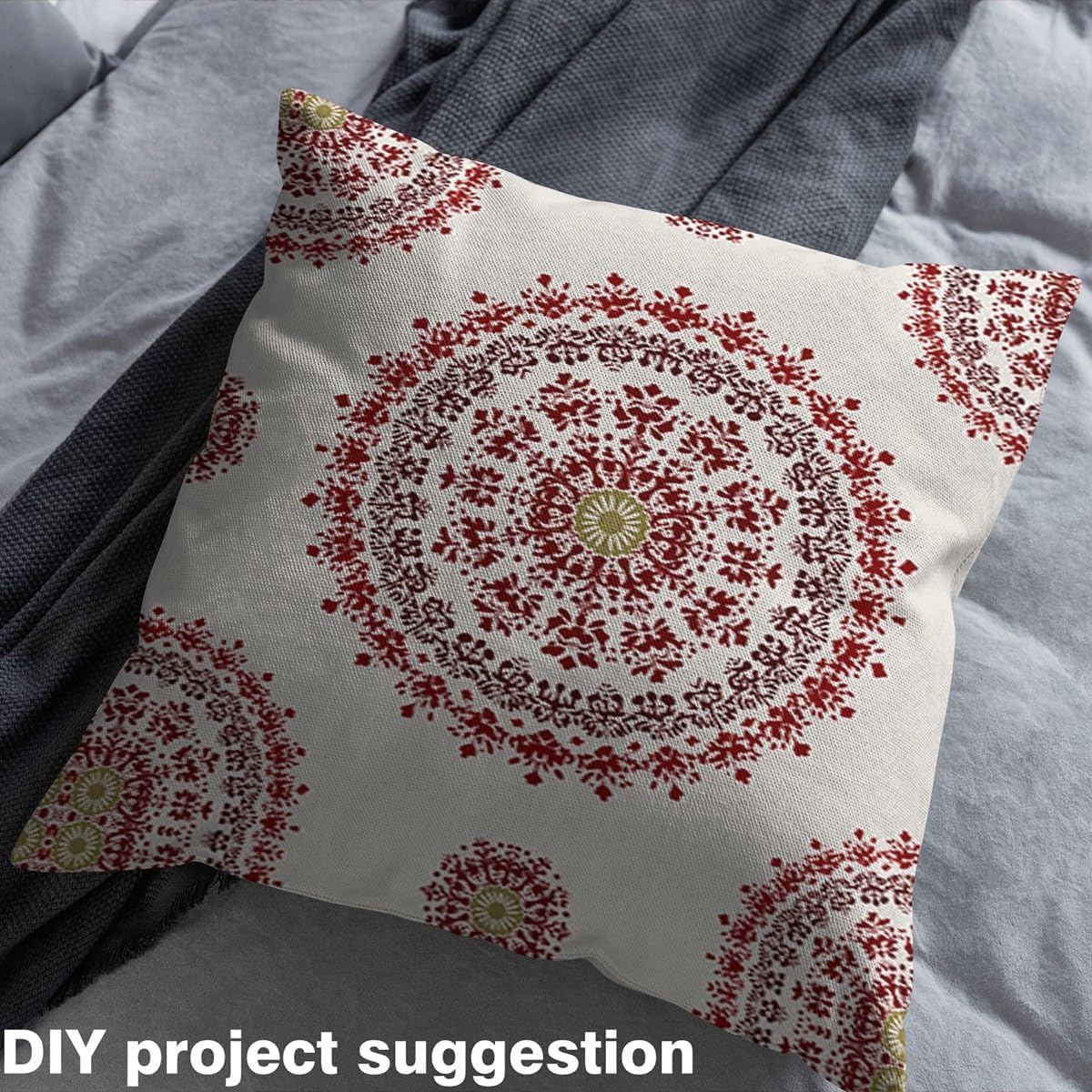 Boho Mandala Upholstery Fabric for Chairs, Vintagfe Style Floral Outdoor Fabric by The Yard, Retro Bohemian Style Flowers Decorative Fabric for Upholstery and Home DIY Projects, 2 Yards, Beige Red