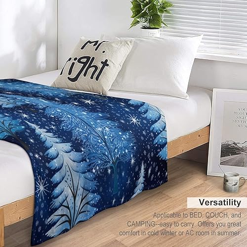 Miniatura 5 de Manta azul con diseño de árboles de Navidad y copos de nieve, diseño de copos de nieve y árbol, manta suave de 40 x 50 pulgadas, microforro polar