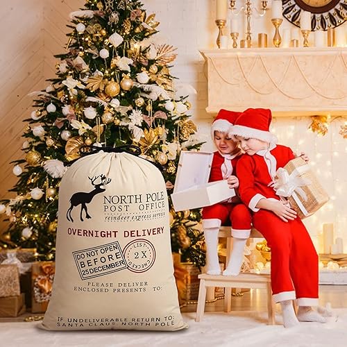 Miniatura 8 de HBlife Saco de lona de Papá Noel, bolsas grandes de Papá Noel de 19.7 x 27.6 pulgadas para regalos, sacos de Navidad personalizados para regalos con
