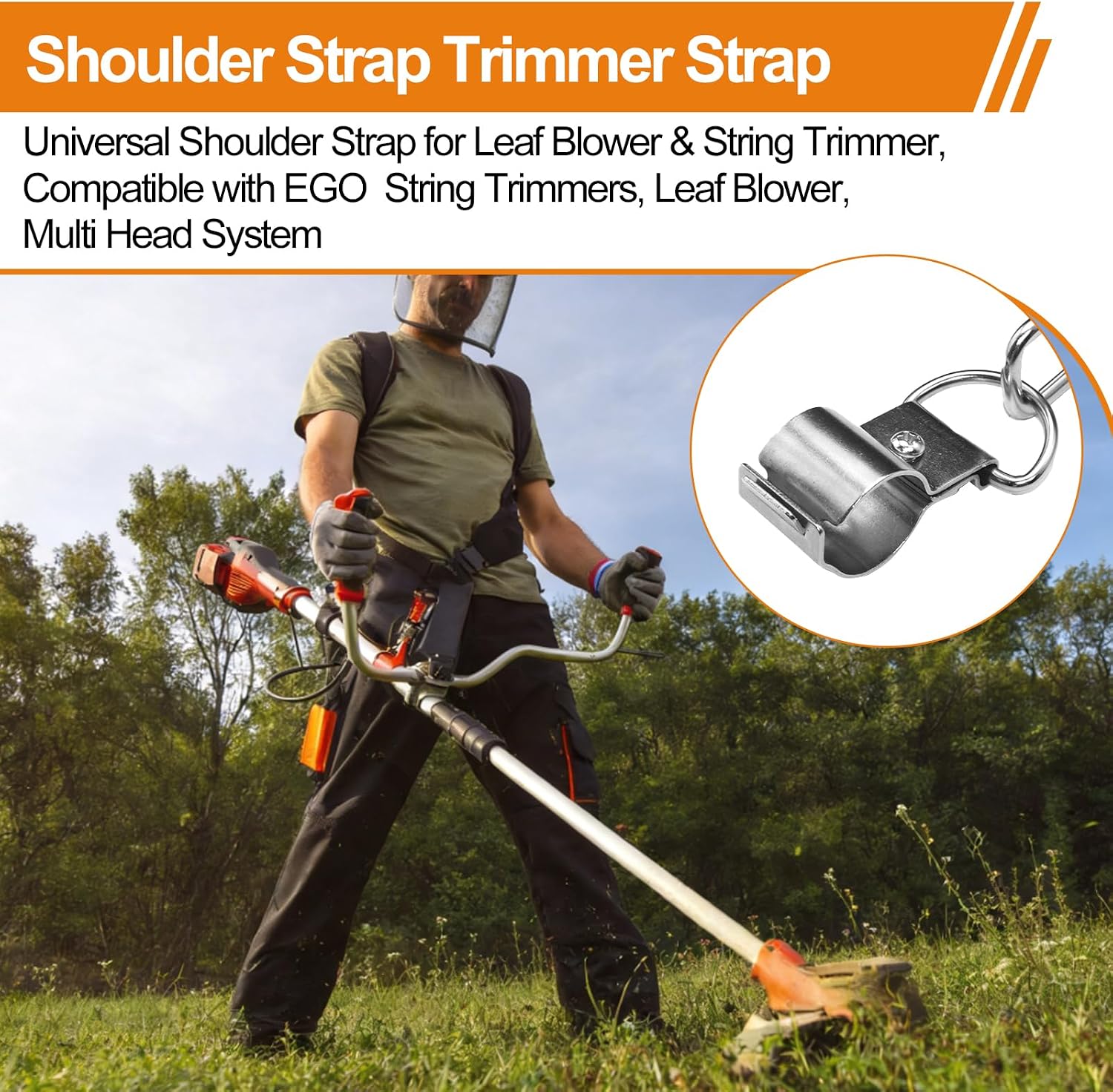 Shoulder Strap for EGO String Trimmer, Leaf Blower, Multi Head System - Durable Nylon and Metal-Clip Compatible with Greenworks String Trimmer, Leaf Blower, Shrub Trimmers - Black