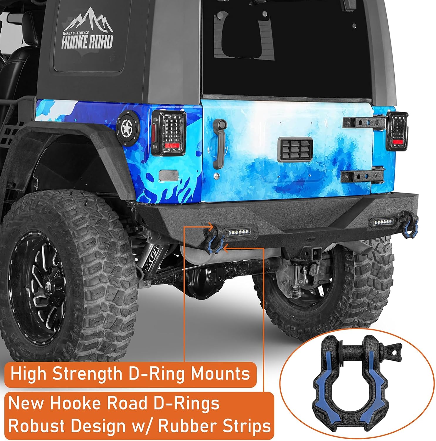 Hooke Road Wrangler JK Front Bumper + Rear Bumper Combo w/All LED Lights Compatible with Jeep Wrangler JK & Unlimited 2007-2018 2/4 Doors
