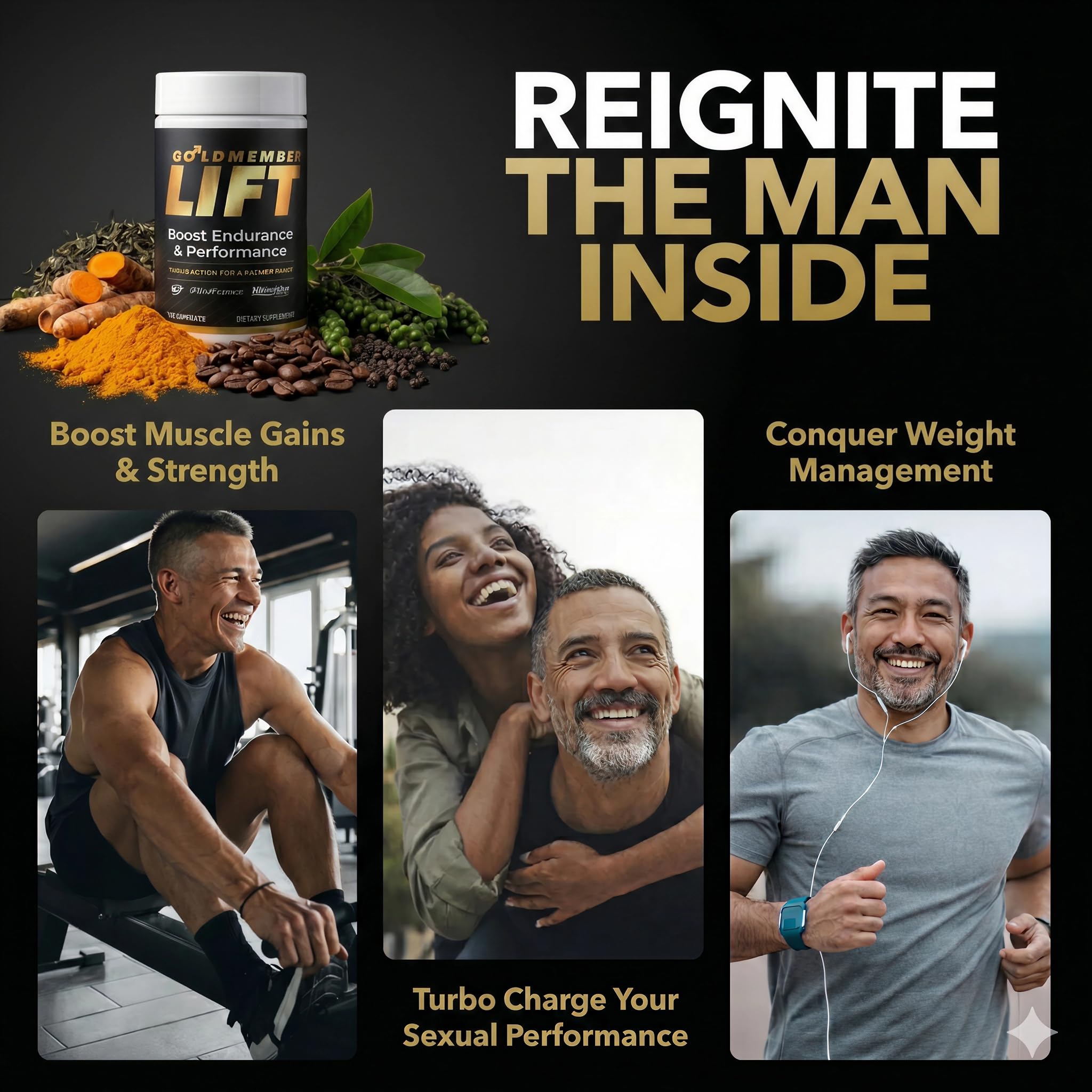 GoldMember Lift – Natural Male Blood Flow Supplement - Sexual Enhancement, Size, Stamina & Performance with Nitrosigine, Trans-Resveratrol, S7 Plant Blend, BioPerine – Made in the USA, 180 Capsules — Amazon image 3