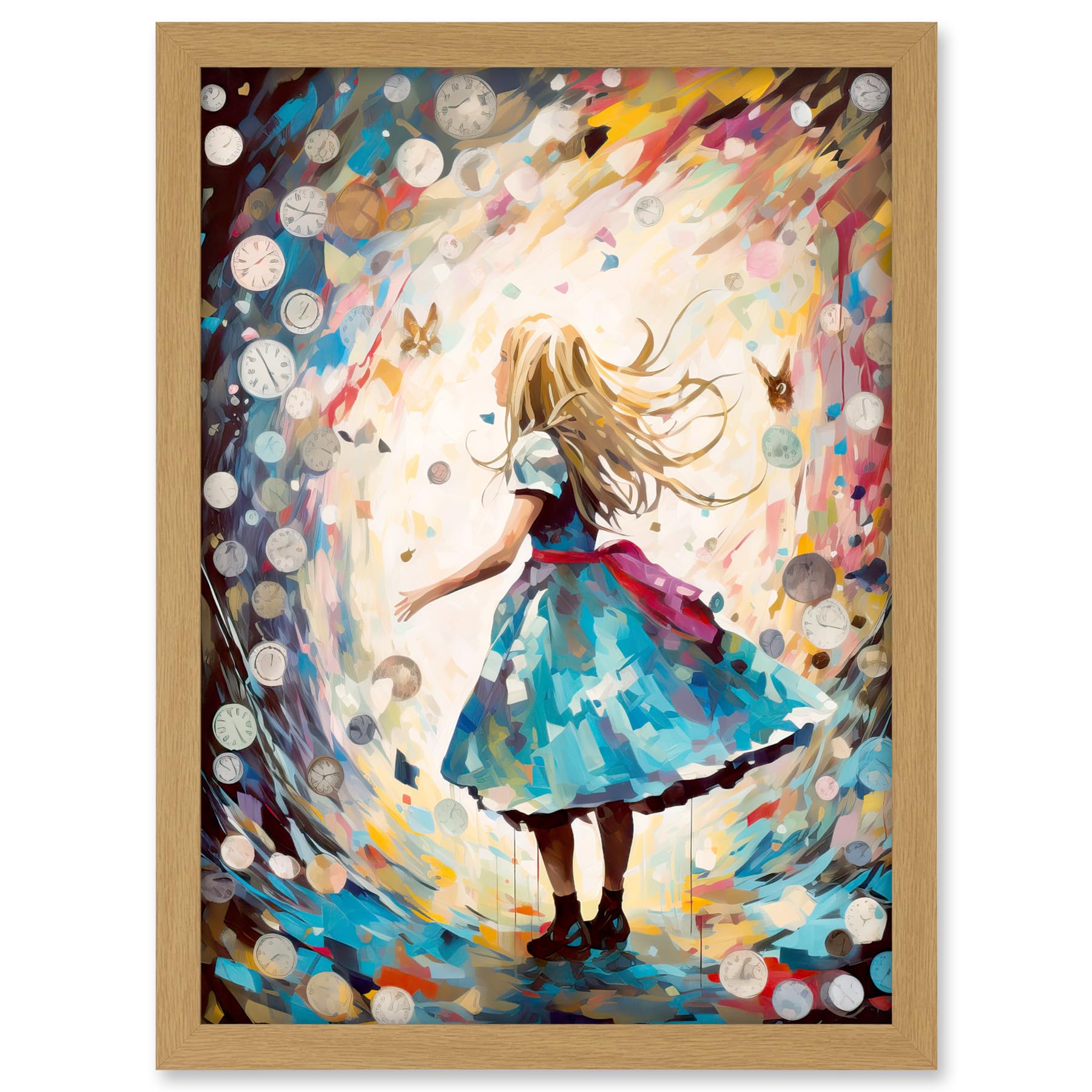 Artery8 Alice in Wonderland Clocks Down the Rabbit Hole Artwork Framed A3 Wall Art Print