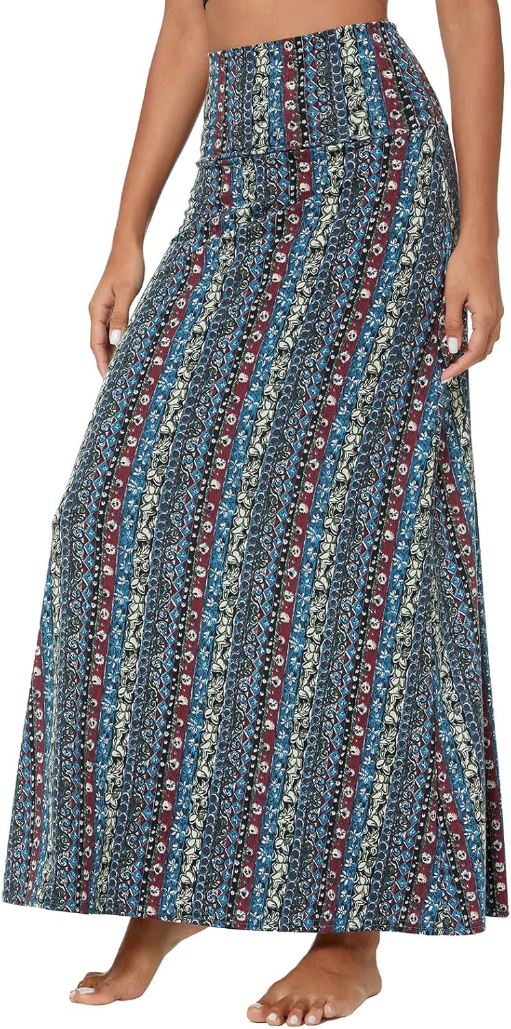 Urban CoCo Women's Stylish Spandex Comfy Fold-Over Flare Long Maxi Skirt - Image 2