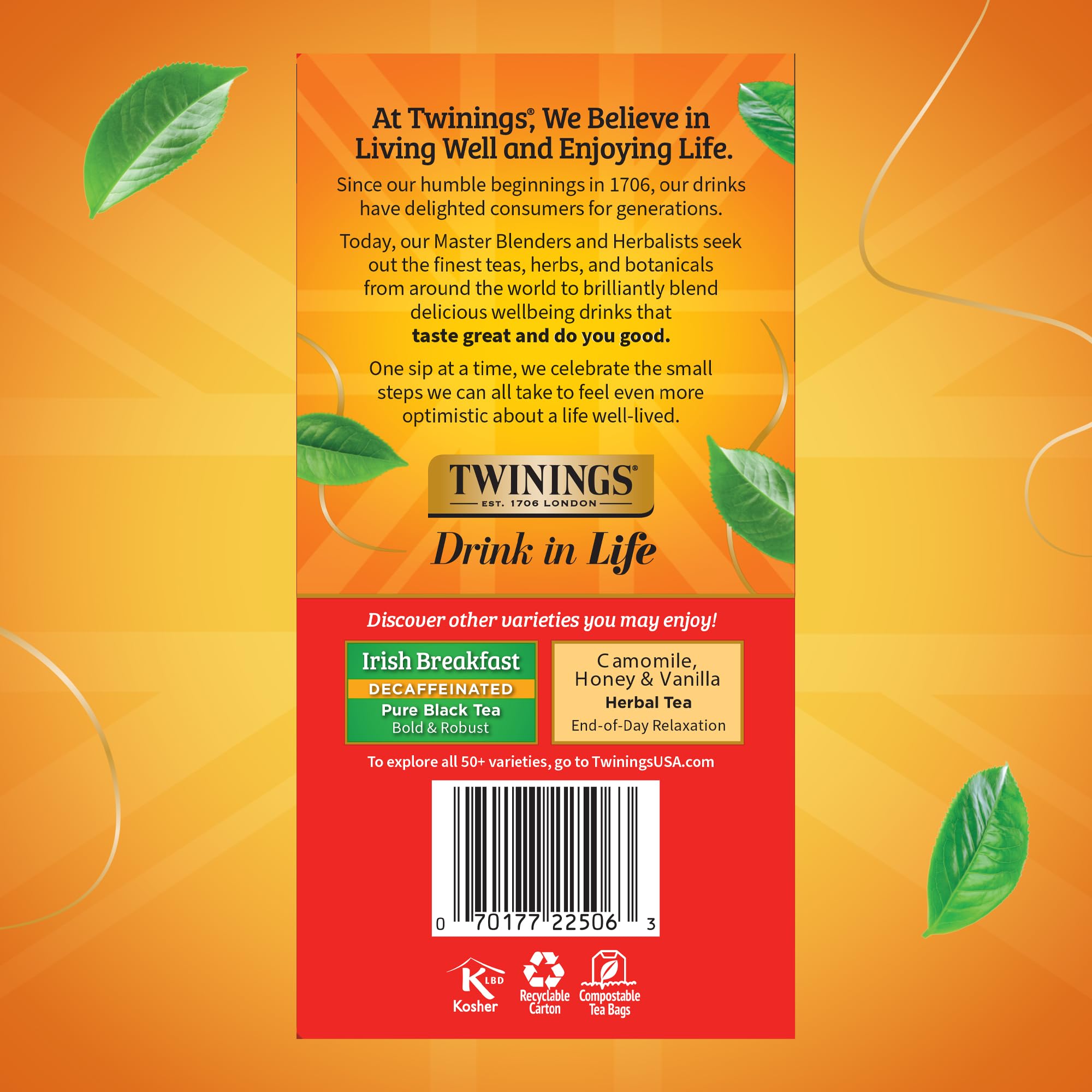 Twinings of London Decaffeinated English Breakfast Black Tea Bags, 50 Count (Pack of 6)