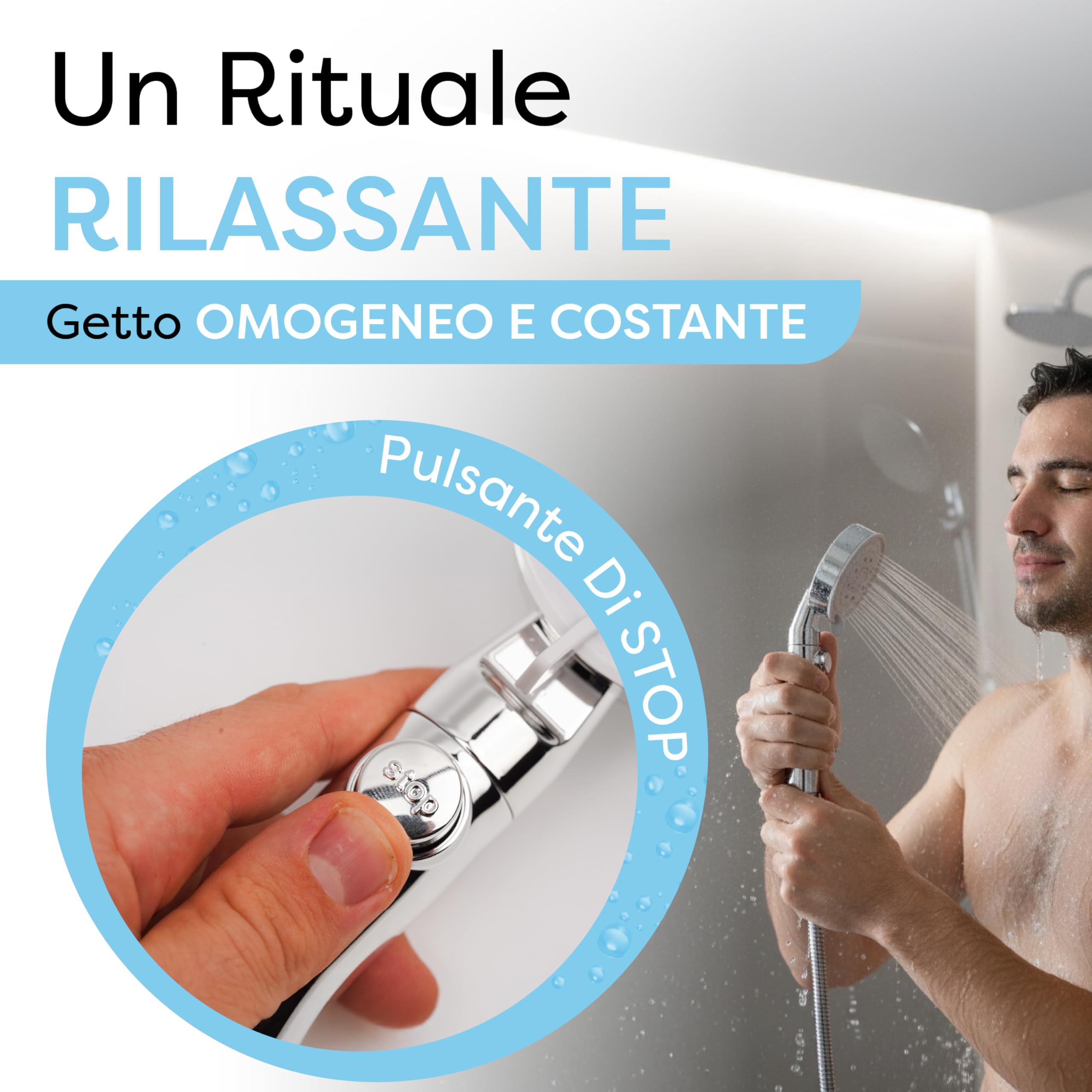 Soffione Doccia Anticalcare con Tubo 1,5m e Supporto Adesivo Senza Forare – Kit Completo con Attacco Universale, Getto Potente, Installazione Senza Trapano - 4