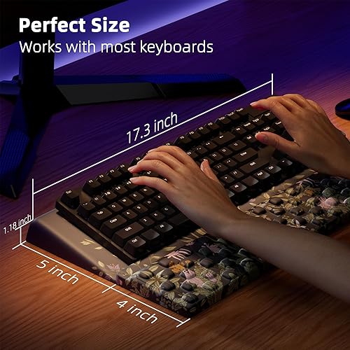 Miniatura 6 de Ospelelf Almohadilla de Soporte para Teclado con Reposamuñecas, Cómodo Elevador Ergonómico Portátil para Teclado para Oficina y Hogar Flowery,Negro